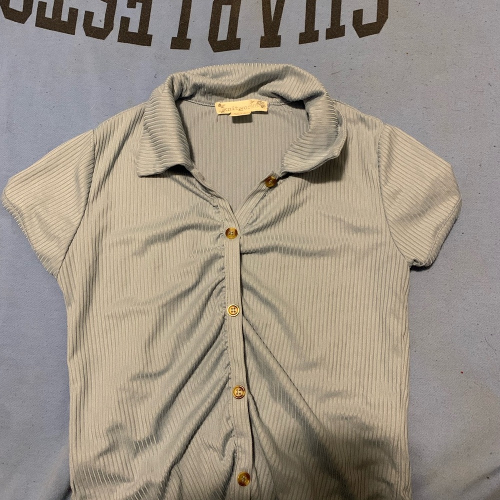 Knit works shirt button up short sleeves light blue